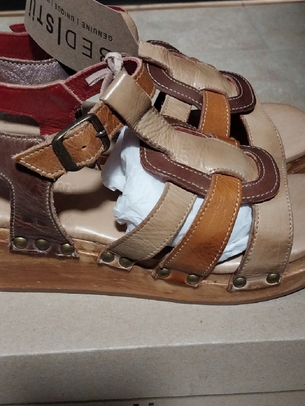 Bed Stu Tan, Brown & Camel Leather Platform Sandals - Picture 9 of 10